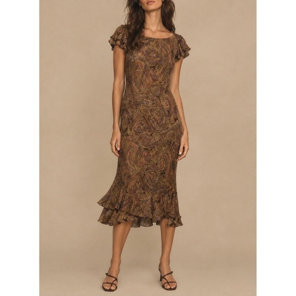 VINTAGE 90s JONES NEW YORK Bias Cut 100% Silk Paisley Midi Dress